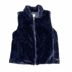J.CREW Navy Faux Fur Vest Size S Navy Fall Zipper Front Cozy
